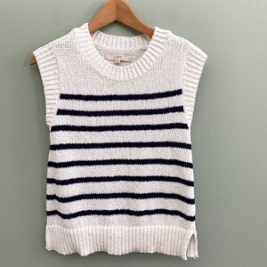 Loft Striped Sweater Vest Sleeveless Cotton Blend Womens XS Preppy Nautical